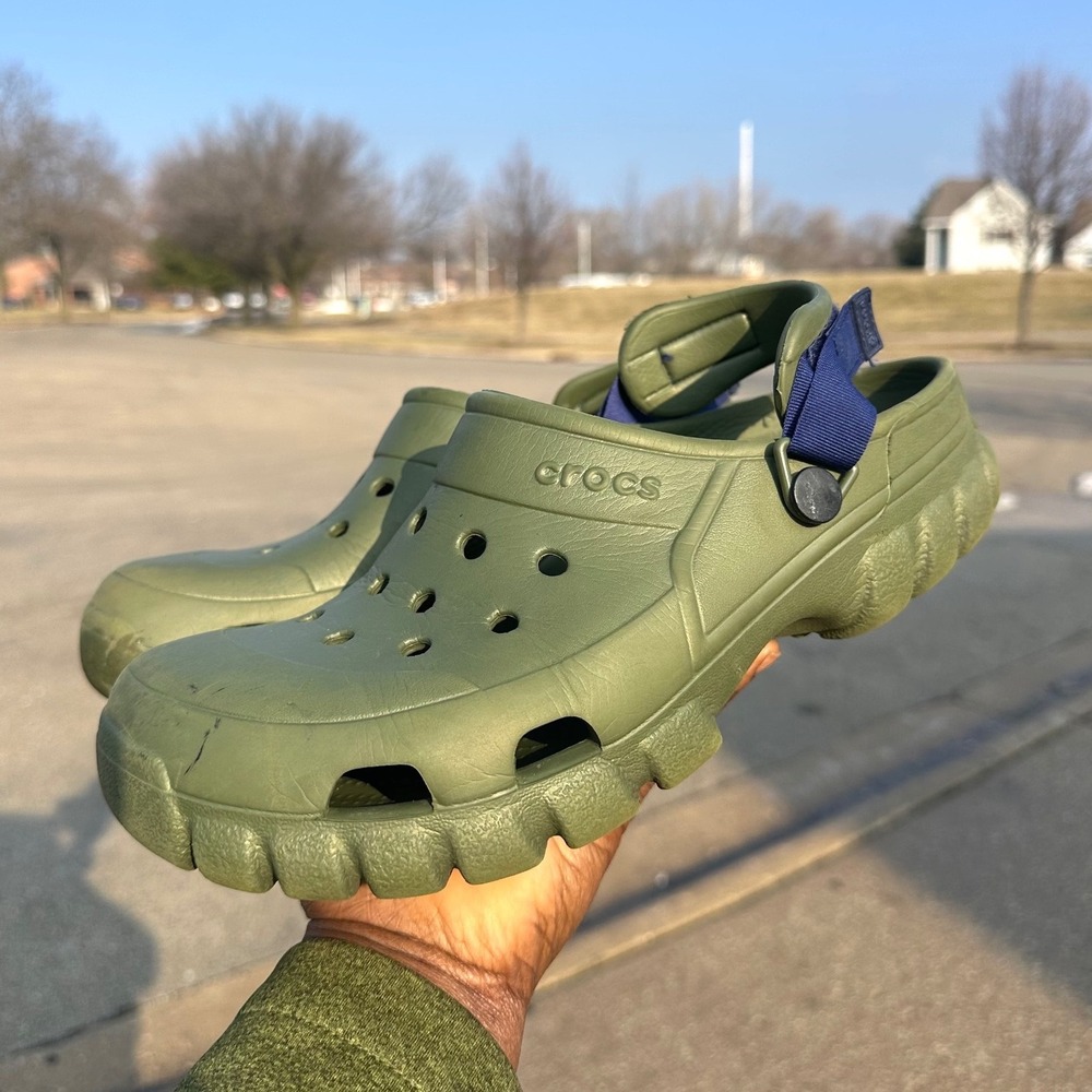 Crocs Offroad Adult Sport Clogs Unisex Size M9 W11 Army Green Blue Strap Sandals - Picture 12 of 15